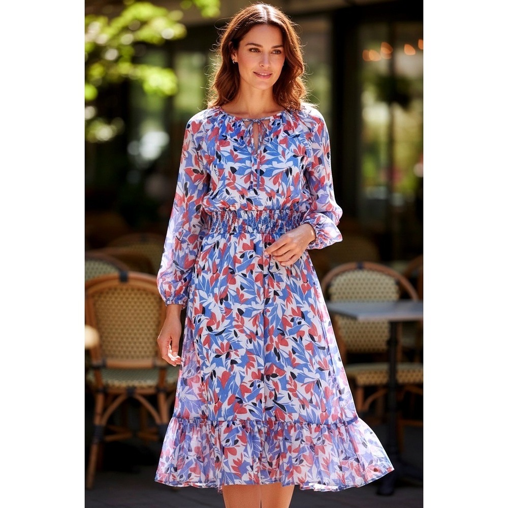 Lauren Ralph Lauren Womens Plus Size 18W Blue Orange Midi Dress NWT